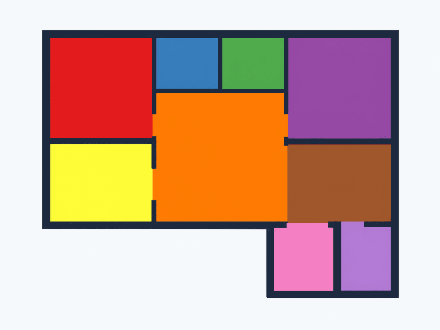 AI-normalized sample floor plan with distinct colored areas
